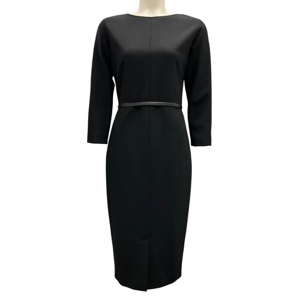 Max Mara Black Karub Belted Stretch Wool Dress